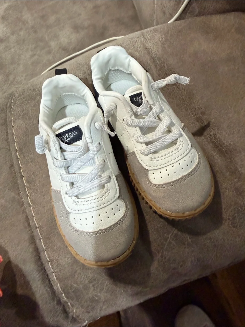 OshKosh B'gosh White and Gray Kids Sneakers with Tan Sole